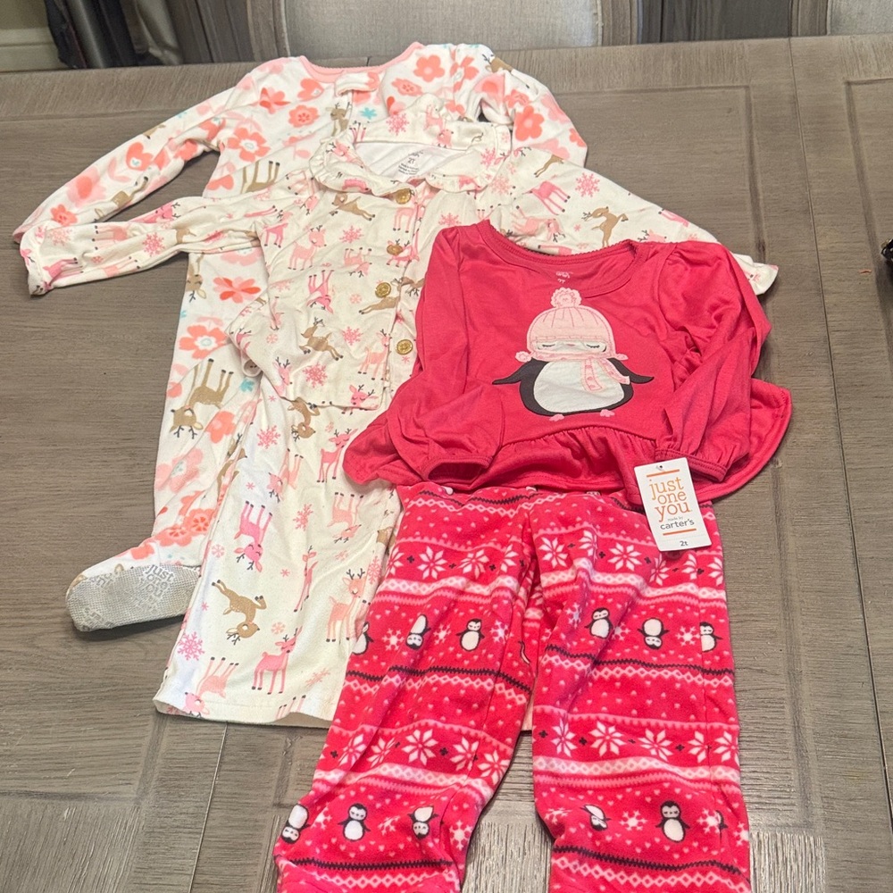 Christmas Pink and Cream Kids Pajama Bundle!! ( set of 3)